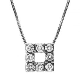 18ct White Gold 0.24ct Diamond Square Pendant Necklace