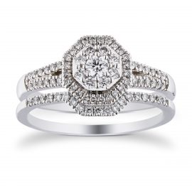 18ct White Gold 0.50cttw Hexagon Bridal Set - Ring Size K