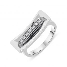 18ct White Gold Diamond Pave Set Curved Oblong Ring