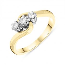 18ct Yellow Gold Diamond Three Stone Claw Set Twisted Ring