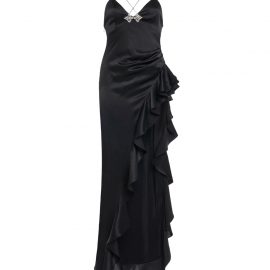 Alessandra Rich Silk Satin Slip Dress With Crystal Embellishment