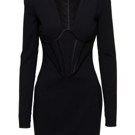 Black Corset Mini Dress In Crêpe Georgette Woman Versace