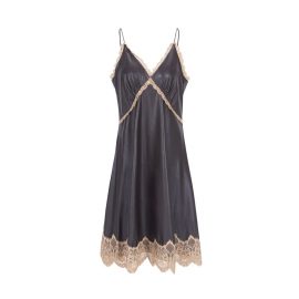 NARU KANG - Eco Leather Lace Slip Dress Beige