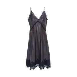 NARU KANG - Eco Leather Lace Slip Dress Black