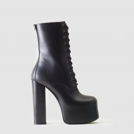 Saint Laurent Womens Mina Lace Up 95 Black Boots