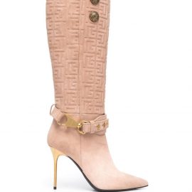 Balmain debossed-logo knee-length boots - Pink