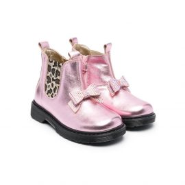 Monnalisa embellished-bow metallic Chelsea boots - Pink