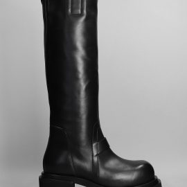 Rick Owens Pull On Bogun High Heels Boots In Black Leather