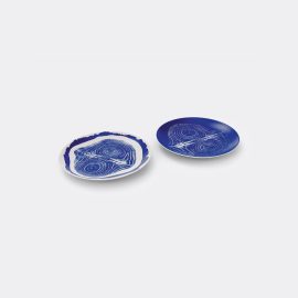 Cassina Tableware - 'Le Monde de Charlotte Perriand, Tronc', dessert plates, set of two in White and blue Porcelain