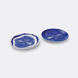 Cassina Tableware - 'Le Monde de Charlotte Perriand, Tronc', flat plates, set of two in White and blue Porcelain