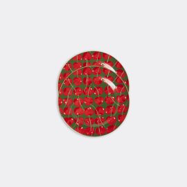 La DoubleJ Tableware - 'Cherries Verde' dessert plate, set of two in green 100% PORCELAIN