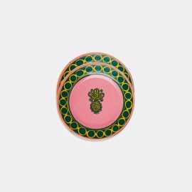 La DoubleJ Tableware - 'Pineapple Rosa' dessert plates, set of two in Pink 100% Porcelain