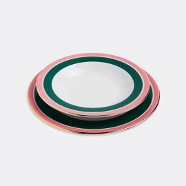 La DoubleJ Tableware - 'Rainbow Verde' soup and dinner plate set in Green 100% Porcelain