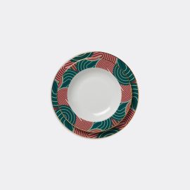 La DoubleJ Tableware - 'Slinky Verde' soup and dinner plate set in Multicolor Porcelain