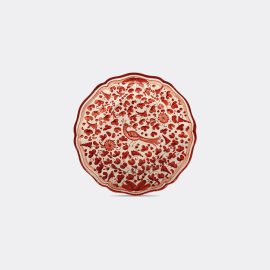 Les-Ottomans Tableware - ''Peacock' plate in Red Handpainted Ceramic