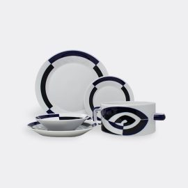 Sargadelos Tableware - 'P' dinner service, 18 pieces in White&Black&Blue Porcelain