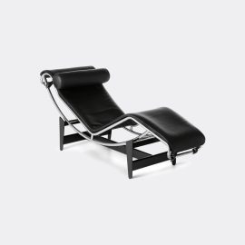 Cassina Seating - '4 Chaise longue à reglage continu', black leather in Black Chrome frame, black base and l