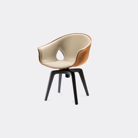 Poltrona Frau Seating - 'Ginger' swivel armchair in White + Light Brown saddle extra cammello + pelle