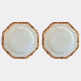 Les-Ottomans Tableware - 'Bamboo' presentation plate, set of two in multicolor ceramic