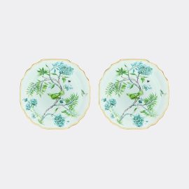 Aquazzura Casa Tableware - 'Secret Garden' dessert plate, set of two in green PORCELAIN