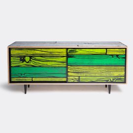 Established & Sons Room Organising - 'Wrongwoods' low cabinet, white and green in White, green Plywood, timber, paint, clear