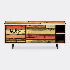 Established & Sons Room Organising - 'Wrongwoods' low cabinet, yellow and red in Yellow, red Plywood, timber, paint, clear