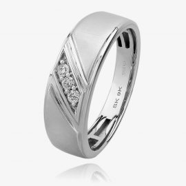 9ct White Gold Mens Matt and Polished Three Stone Diamond Wedding Ring THR19256-10 9KW R