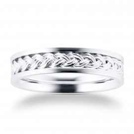 9ct White Gold Plait Pattern Mens Wedding Ring - Ring Size P