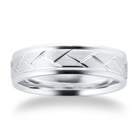 9ct White Gold Tread Pattern Mens Wedding Ring - Ring Size Z1