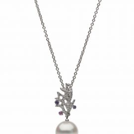 AUTORE 18kt white gold Violet Coral Burst diamond, sapphire and pearl pendant necklace - Silver