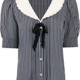 Alessandra Rich striped silk sailor blouse - Blue