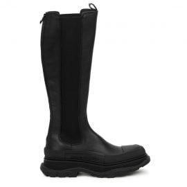 Alexander McQueen Tread Black Leather Knee-high Chelsea Boots