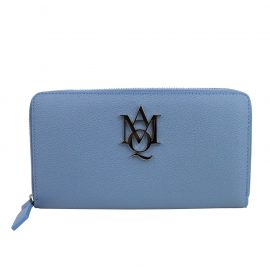 Alexander McQueen Women's Gold Logo Blue Leather Zip Around Wallet 439194 4005 - Atterley