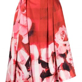 Alexander McQueen asymmetric floral skirt - Red