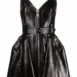 Alexander McQueen flared leather mini dress - Black
