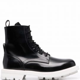 Alexander McQueen patent-leather lace-up boots - Black