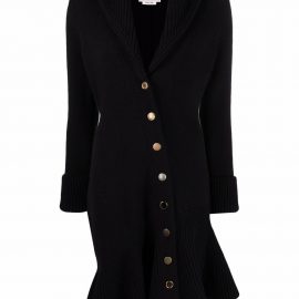 Alexander McQueen ruffled knitted coat - Black