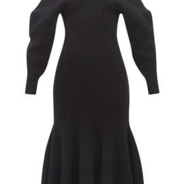 Alexander Mcqueen - Off-the-shoulder Peplum Wool-blend Dress - Womens - Black