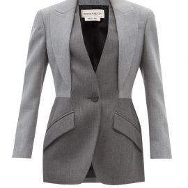 Alexander Mcqueen - Single-breasted Layered-effect Wool Suit Jacket - Womens - Grey Multi