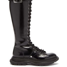 Alexander Mcqueen - Tread Exaggerated-sole Leather Knee-high Boots - Womens - Black