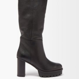 Aquazzura - Beau Soleil 60 Leather Knee-high Platform Boots - Womens - Black