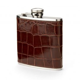Aspinal of London® Brown Crocodile Print Leather Classic 5oz Hip Flask
