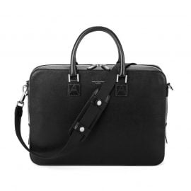 Aspinal of London® Finest Quality Full-Grain Leather Black Saffiano Small Mount Street Laptop Bag
