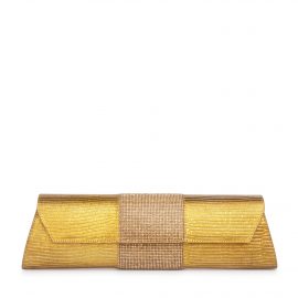 Baguette Lizard Crystal: Gold Clutch Designer Evening Bag