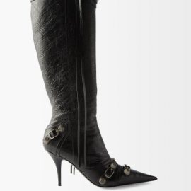 Balenciaga - Cagole Buckled Knee-high Leather Boots - Womens - Black