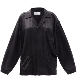 Balenciaga - Oversized Patch-pocket Silk-satin Shirt - Womens - Black