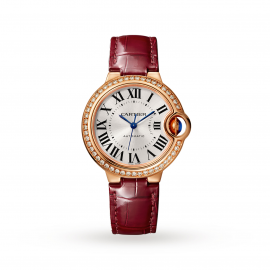 Ballon Bleu de Cartier watch, 33 mm, pink gold, diamonds, leather