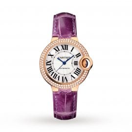 Ballon Bleu de Cartier watch, 33mm, automatic movement, rose gold, diamonds, leather