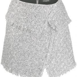 Balmain asymmetric tweed mini skirt - Silver