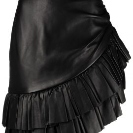 Balmain short asymmetric ruffled leather skirt - Black